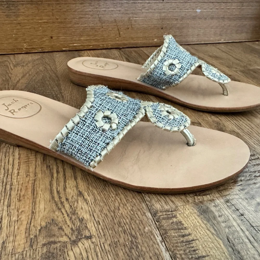 Jack Rogers Navajo Tweed‎ Blue Gold Sandals Women's Size 7 S